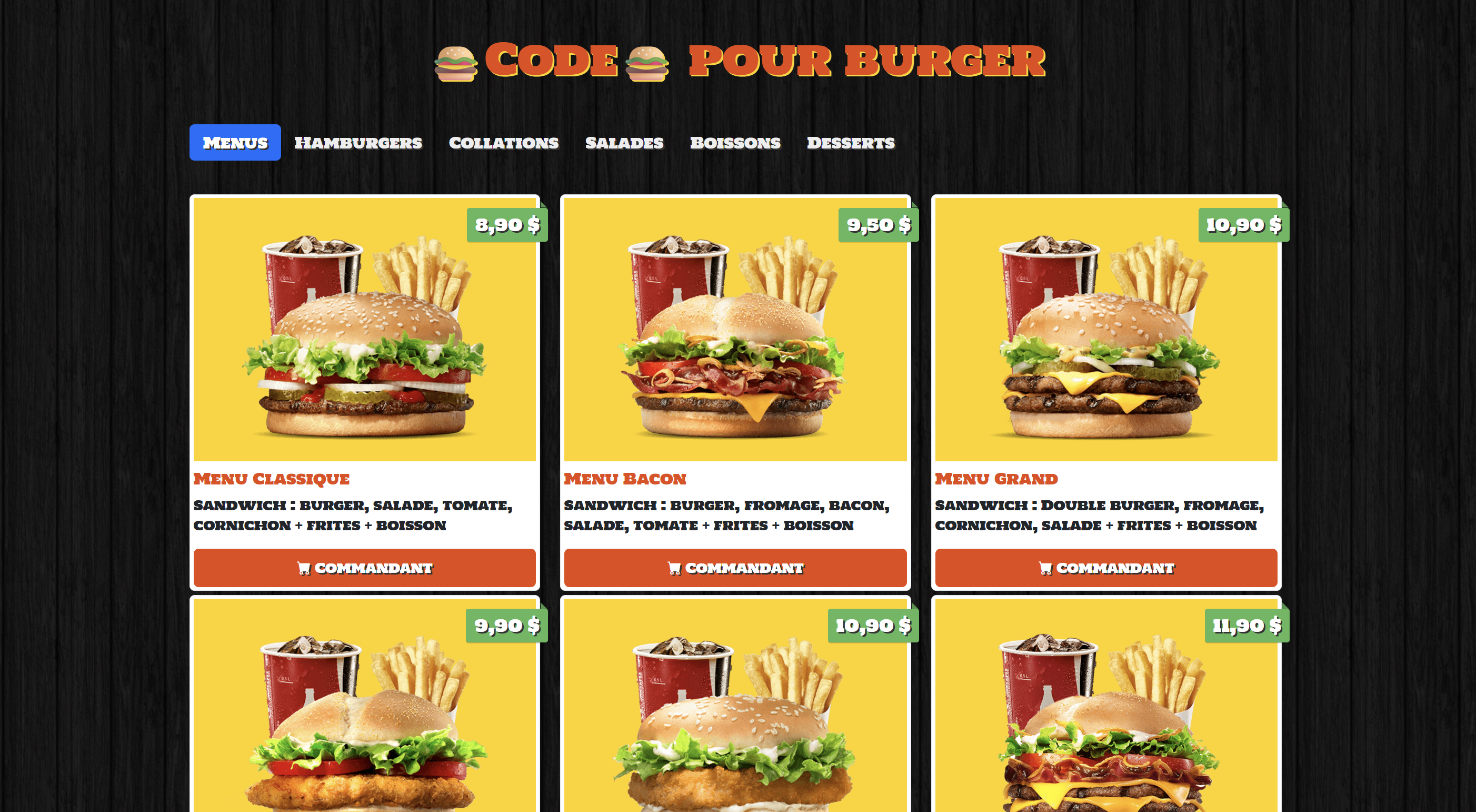 Menu de Burger